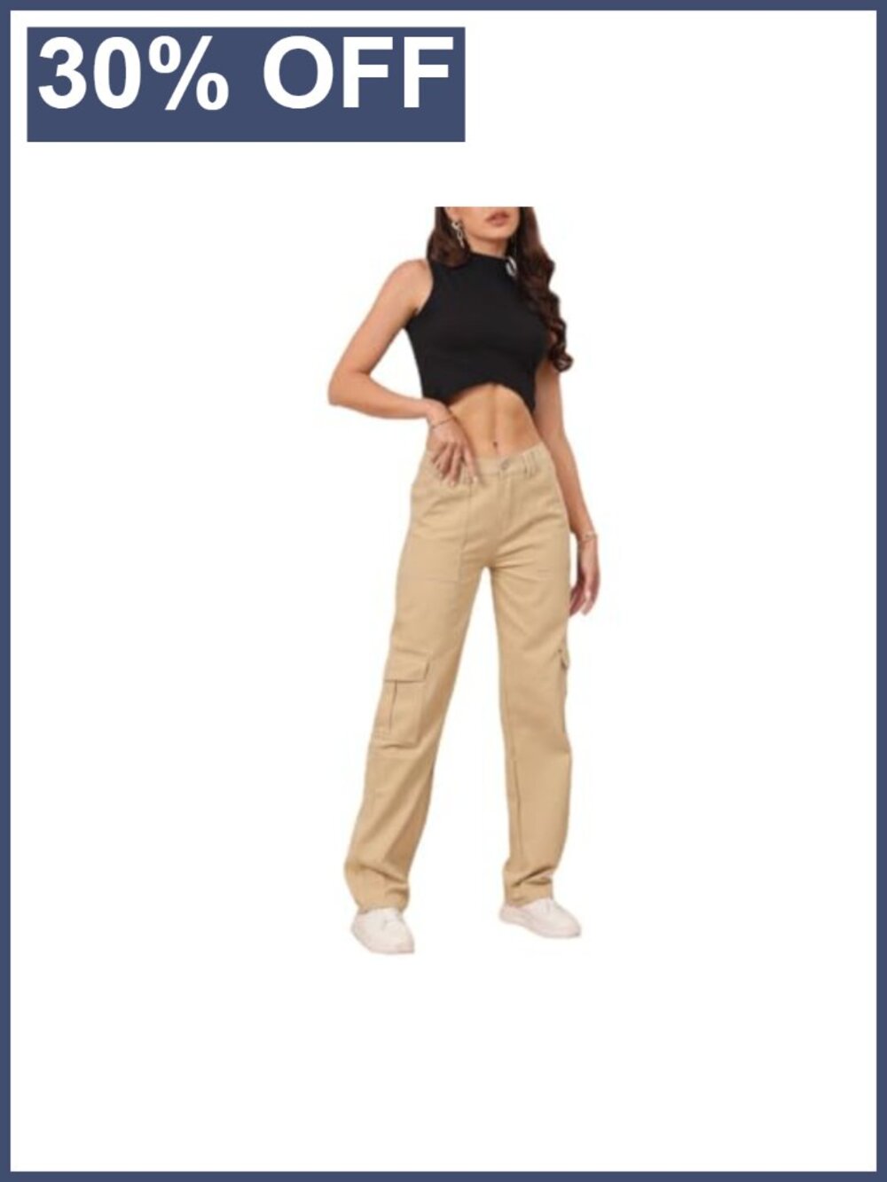 Cargo Pants High Waisted Casual Y2K Streetwear 6 Pockets Cotton Blend